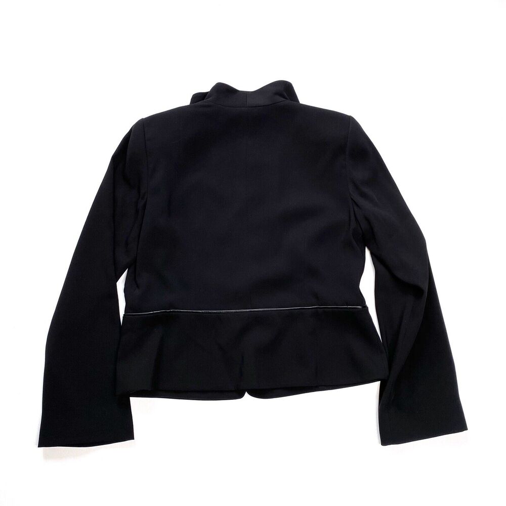 NEW Eileen Fisher Blazer Women Size Small Black Hook Front Closure Leather Trim - Picture 3 of 6